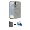 MARSİLYAN™- Galaxy S25 Kılıf Siluet Doku Özel Seri - Siyah 3D Antistatik Seramik Nano Ekran Koruyucu + Raze Metal Kamera Lens - SH