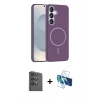 MARSİLYAN™- Galaxy S25 Kılıf Siluet Doku Özel Seri - Siyah 3D Antistatik Seramik Nano Ekran Koruyucu + Raze Metal Kamera Lens - SH