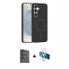 MARSİLYAN™- Galaxy S25 Kılıf Siluet Doku Özel Seri - Siyah 3D Antistatik Seramik Nano Ekran Koruyucu + Raze Metal Kamera Lens - SH