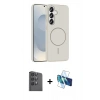 MARSİLYAN™- Galaxy S25 Kılıf Siluet Doku Özel Seri - Siyah 3D Antistatik Seramik Nano Ekran Koruyucu + Raze Metal Kamera Lens - SH
