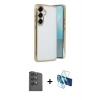 MARSİLYAN™- Galaxy S25 Kılıf Vadi Minimal - Siyah 3D Antistatik Seramik Nano Ekran Koruyucu + Raze Metal Kamera Lens - SH
