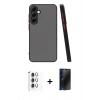 MARSİLYAN™- Galaxy S25 Plus Kılıf Ahenk Çizgi Serisi - Siyah 3D Antistatik Hayalet Cam Ekran Koruyucu + Raze Metal Kamera Lens - GS