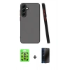 MARSİLYAN™- Galaxy S25 Plus Kılıf Ahenk Çizgi Serisi - Siyah 3D Antistatik Hayalet Cam Ekran Koruyucu + Raze Metal Kamera Lens - LI