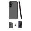 MARSİLYAN™- Galaxy S25 Plus Kılıf Ahenk Çizgi Serisi - Siyah 3D Antistatik Hayalet Cam Ekran Koruyucu + Raze Metal Kamera Lens - SH