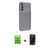 MARSİLYAN™- Galaxy S25 Plus Kılıf Eksen Form Prime - Siyah 3D Antistatik Hayalet Cam Ekran Koruyucu + Raze Metal Kamera Lens - LI
