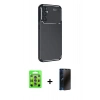 MARSİLYAN™- Galaxy S25 Plus Kılıf Eksen Form Prime - Siyah 3D Antistatik Hayalet Cam Ekran Koruyucu + Raze Metal Kamera Lens - LI