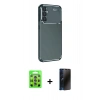 MARSİLYAN™- Galaxy S25 Plus Kılıf Eksen Form Prime - Siyah 3D Antistatik Hayalet Cam Ekran Koruyucu + Raze Metal Kamera Lens - LI