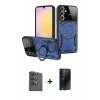 MARSİLYAN™- Galaxy S25 Plus Kılıf Kıvılcım Modern Serisi - Siyah 3D Antistatik Hayalet Cam Ekran Koruyucu + Raze Metal Kamera Lens - SH