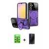MARSİLYAN™- Galaxy S25 Plus Kılıf Kıvılcım Modern Serisi - Siyah 3D Antistatik Hayalet Cam Ekran Koruyucu + Raze Metal Kamera Lens - MI