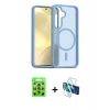 MARSİLYAN™- Galaxy S25 Plus Kılıf Siluet Minimal Prime - Siyah 3D Antistatik Seramik Nano Ekran Koruyucu + Lacivert-Mavi Raze Metal Kamera Lens