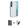MARSİLYAN™- Galaxy S25 Plus Kılıf Vadi Minimal - Şeffaf Pasifik Cam Ekran Koruyucu + Siyah Raze Metal Kamera Lens