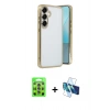 MARSİLYAN™- Galaxy S25 Plus Kılıf Vadi Minimal - Siyah 3D Antistatik Cam Ekran Koruyucu + Raze Metal Kamera Lens - LI