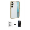 MARSİLYAN™- Galaxy S25 Plus Kılıf Vadi Minimal - Siyah 3D Antistatik Hayalet Cam Ekran Koruyucu + Raze Metal Kamera Lens - GS