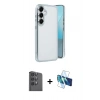 MARSİLYAN™- Galaxy S25 Plus Kılıf Vadi Minimal - Siyah 3D Antistatik Seramik Nano Ekran Koruyucu + Raze Metal Kamera Lens - SH