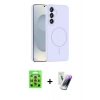 MARSİLYAN™- Galaxy S25 Plus Kılıf Yankı Form Serisi - Şeffaf Pasifik Cam Ekran Koruyucu + Lacivert-Mavi Raze Metal Kamera Lens