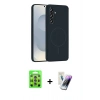 MARSİLYAN™- Galaxy S25 Plus Kılıf Yankı Form Serisi - Şeffaf Pasifik Cam Ekran Koruyucu + Lacivert-Mavi Raze Metal Kamera Lens