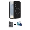 MARSİLYAN™- Galaxy S25 Plus Kılıf Yankı Form Serisi - Siyah 3D Antistatik Cam Ekran Koruyucu + Raze Metal Kamera Lens - SH