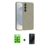 MARSİLYAN™- Galaxy S25 Plus Kılıf Yankı Form Serisi - Siyah 3D Antistatik Hayalet Cam Ekran Koruyucu + Raze Metal Kamera Lens - LI