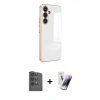 MARSİLYAN™- Galaxy S25 Plus Kılıf Yankı Serisi - Şeffaf Pasifik Cam Ekran Koruyucu + Raze Metal Kamera Lens - SH