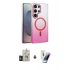 MARSİLYAN™- Galaxy S25 Ultra Kılıf Ahenk Doku Özel Seri - Şeffaf Pasifik Cam Ekran Koruyucu + Bilvis Titan Kamera Lens - TNGI