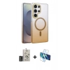 MARSİLYAN™- Galaxy S25 Ultra Kılıf Ahenk Doku Özel Seri - Siyah 3D Antistatik Cam Ekran Koruyucu + Bilvis Titan Kamera Lens - SH