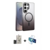 MARSİLYAN™- Galaxy S25 Ultra Kılıf Ahenk Doku Özel Seri - Siyah 3D Antistatik Cam Ekran Koruyucu + Bilvis Titan Kamera Lens - SH