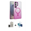 MARSİLYAN™- Galaxy S25 Ultra Kılıf Ahenk Doku Özel Seri - Siyah 3D Antistatik Cam Ekran Koruyucu + Bilvis Titan Kamera Lens - SH