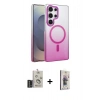 MARSİLYAN™- Galaxy S25 Ultra Kılıf Ahenk Doku Özel Seri - Siyah Bilvis 3D Cam Ekran Koruyucu + Bilvis Titan Kamera Lens - SH