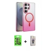 MARSİLYAN™- Galaxy S25 Ultra Kılıf Ahenk Doku Özel Seri - Siyah Bilvis 3D Cam Ekran Koruyucu + Raze Metal Kamera Lens - NLGY