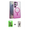 MARSİLYAN™- Galaxy S25 Ultra Kılıf Ahenk Doku Özel Seri - Siyah Bilvis 3D Cam Ekran Koruyucu + Raze Metal Kamera Lens - NLGY