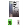 MARSİLYAN™- Galaxy S25 Ultra Kılıf Ahenk Doku Özel Seri - Siyah Bilvis 3D Cam Ekran Koruyucu + Raze Metal Kamera Lens - NLGY