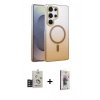 MARSİLYAN™- Galaxy S25 Ultra Kılıf Ahenk Doku Özel Seri - Siyah Bilvis 3D Cam Ekran Koruyucu + Bilvis Titan Kamera Lens - TNGI