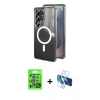 MARSİLYAN™- Galaxy S25 Ultra Kılıf Ahenk Yansıma Prime - Siyah 3D Antistatik Cam Ekran Koruyucu + Raze Metal Kamera Lens - MI