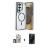 MARSİLYAN™- Galaxy S25 Ultra Kılıf Akış Form - Siyah 3D Antistatik Hayalet Cam Ekran Koruyucu + Bilvis Titan Kamera Lens - GS
