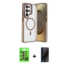 MARSİLYAN™- Galaxy S25 Ultra Kılıf Akış Form - Siyah 3D Antistatik Hayalet Cam Ekran Koruyucu + Raze Metal Kamera Lens - NLGY