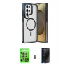 MARSİLYAN™- Galaxy S25 Ultra Kılıf Akış Form - Siyah 3D Antistatik Hayalet Cam Ekran Koruyucu + Raze Metal Kamera Lens - NLGY