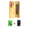 MARSİLYAN™- Galaxy S25 Ultra Kılıf Akış Form - Siyah 3D Antistatik Hayalet Cam Ekran Koruyucu + Raze Metal Kamera Lens - NLGY