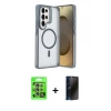 MARSİLYAN™- Galaxy S25 Ultra Kılıf Akış Form - Siyah 3D Antistatik Hayalet Cam Ekran Koruyucu + Raze Metal Kamera Lens - NLGY