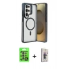 MARSİLYAN™- Galaxy S25 Ultra Kılıf Akış Form - Siyah Bilvis 3D Cam Ekran Koruyucu + Raze Metal Kamera Lens - NLGY