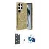 MARSİLYAN™- Galaxy S25 Ultra Kılıf Eksen Çizgi - Siyah 3D Antistatik Cam Ekran Koruyucu + Bilvis Titan Kamera Lens - LT