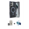 MARSİLYAN™- Galaxy S25 Ultra Kılıf Eksen Çizgi - Siyah 3D Antistatik Seramik Nano Ekran Koruyucu + Bilvis Titan Kamera Lens - GS