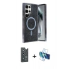 MARSİLYAN™- Galaxy S25 Ultra Kılıf Eksen Çizgi - Siyah 3D Antistatik Seramik Nano Ekran Koruyucu + Bilvis Titan Kamera Lens - LT