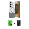 MARSİLYAN™- Galaxy S25 Ultra Kılıf Kozmos Form Özel Seri - Siyah 3D Antistatik Hayalet Cam Ekran Koruyucu + Raze Metal Kamera Lens - MI