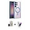 MARSİLYAN™- Galaxy S25 Ultra Kılıf Nova Işık Özel Seri - Şeffaf Pasifik Cam Ekran Koruyucu + Bilvis Titan Kamera Lens - SH