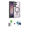 MARSİLYAN™- Galaxy S25 Ultra Kılıf Nova Işık Özel Seri - Siyah 3D Antistatik Cam Ekran Koruyucu + Raze Metal Kamera Lens - GS