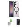 MARSİLYAN™- Galaxy S25 Ultra Kılıf Nova Işık Özel Seri - Siyah 3D Antistatik Hayalet Cam Ekran Koruyucu + Raze Metal Kamera Lens - GS