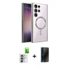 MARSİLYAN™- Galaxy S25 Ultra Kılıf Nova Işık Özel Seri - Siyah 3D Antistatik Hayalet Cam Ekran Koruyucu + Raze Metal Kamera Lens - GS