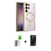 MARSİLYAN™- Galaxy S25 Ultra Kılıf Nova Işık Özel Seri - Siyah 3D Antistatik Hayalet Cam Ekran Koruyucu + Raze Metal Kamera Lens - GS