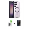 MARSİLYAN™- Galaxy S25 Ultra Kılıf Nova Işık Özel Seri - Siyah 3D Antistatik Hayalet Cam Ekran Koruyucu + Raze Metal Kamera Lens - GS