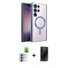 MARSİLYAN™- Galaxy S25 Ultra Kılıf Nova Işık Özel Seri - Siyah 3D Antistatik Hayalet Cam Ekran Koruyucu + Raze Metal Kamera Lens - GS